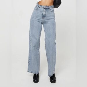 Princess Polly Wide Straight Leg Jeans Medium Wash